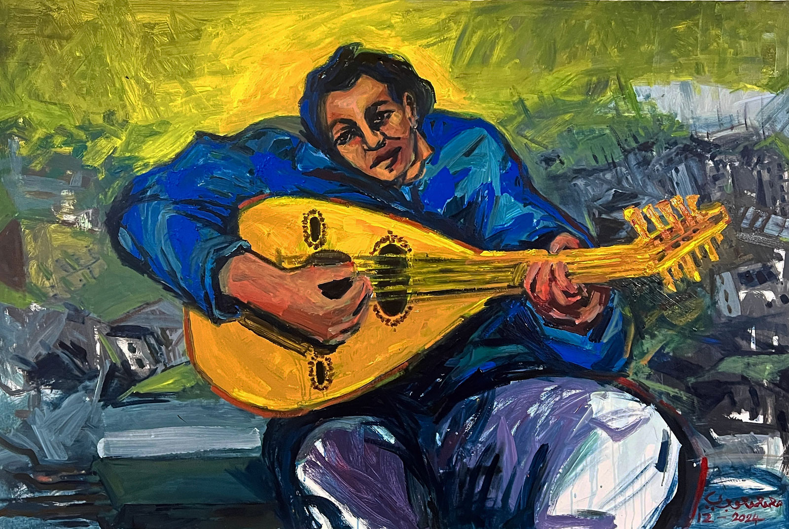 Mohammed Al Hawajri Player Above the Rubble, 2024 Acrylic on canvas 120X180 cm