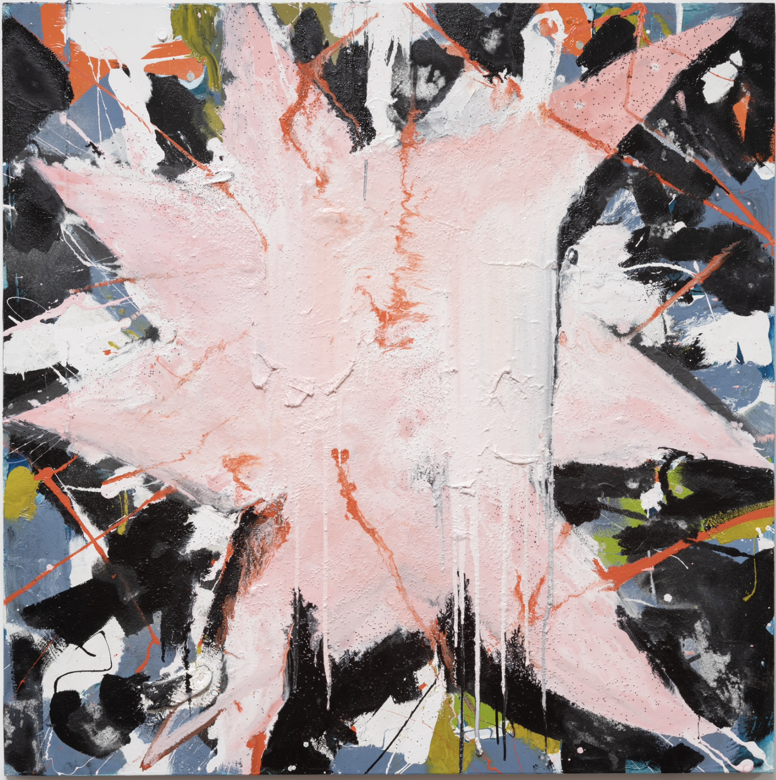 Zero Crossing, 2023 Oil, household gloss paint, rice flour, and mirros on canvas 150 X 150 cm