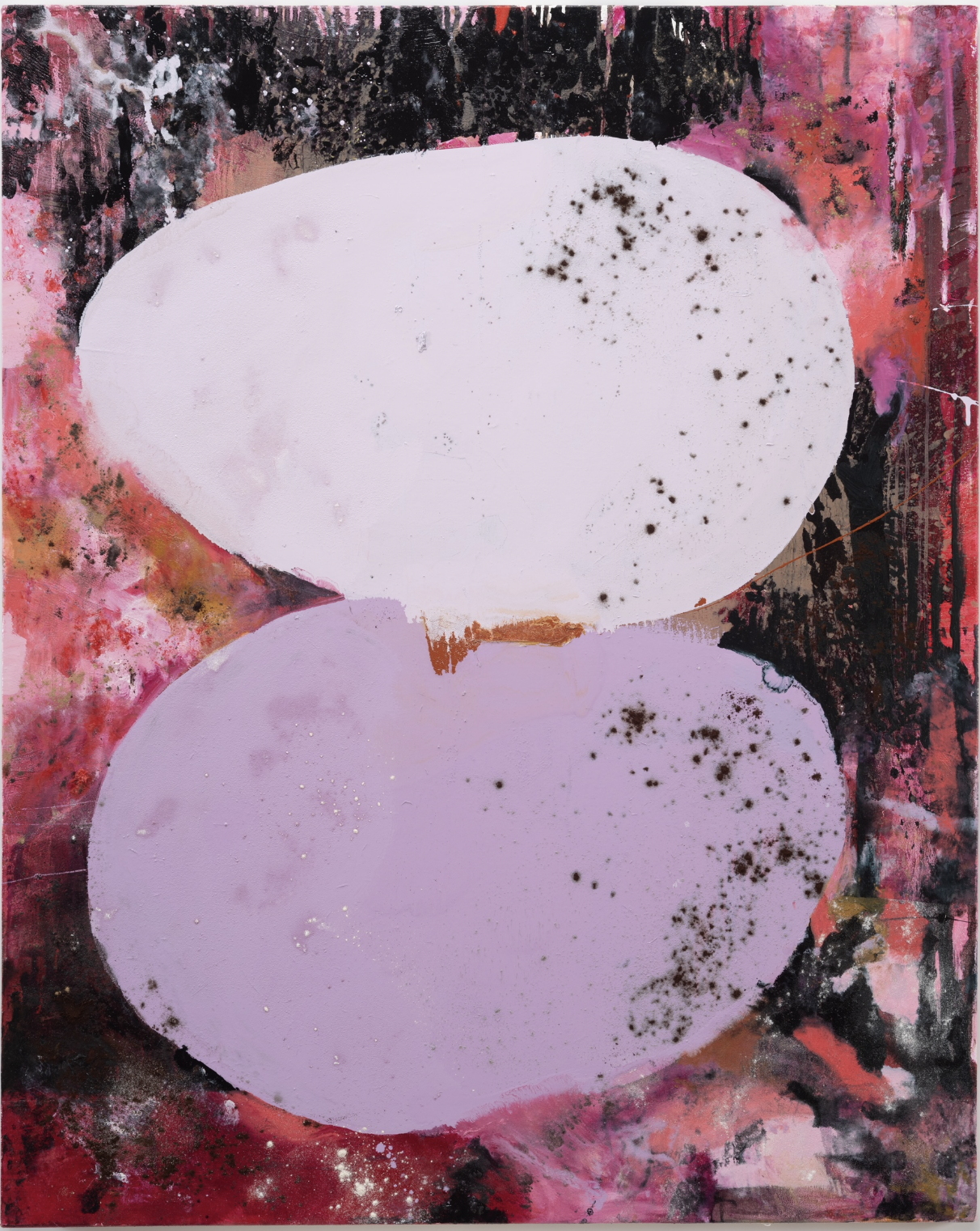 Tala Worrell Oviparous, 2023 Oil, household gloss paint, coffee grounds on canvas 173 x 122 cm