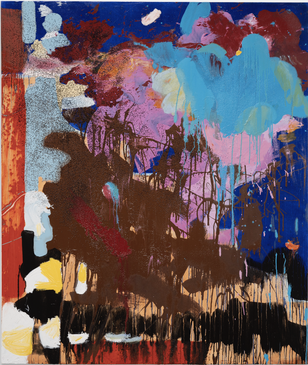 Tala Worrell Soda Water, 2023 oil, household gloss paint, black seed and rice flour on canvas 197X 168 cm