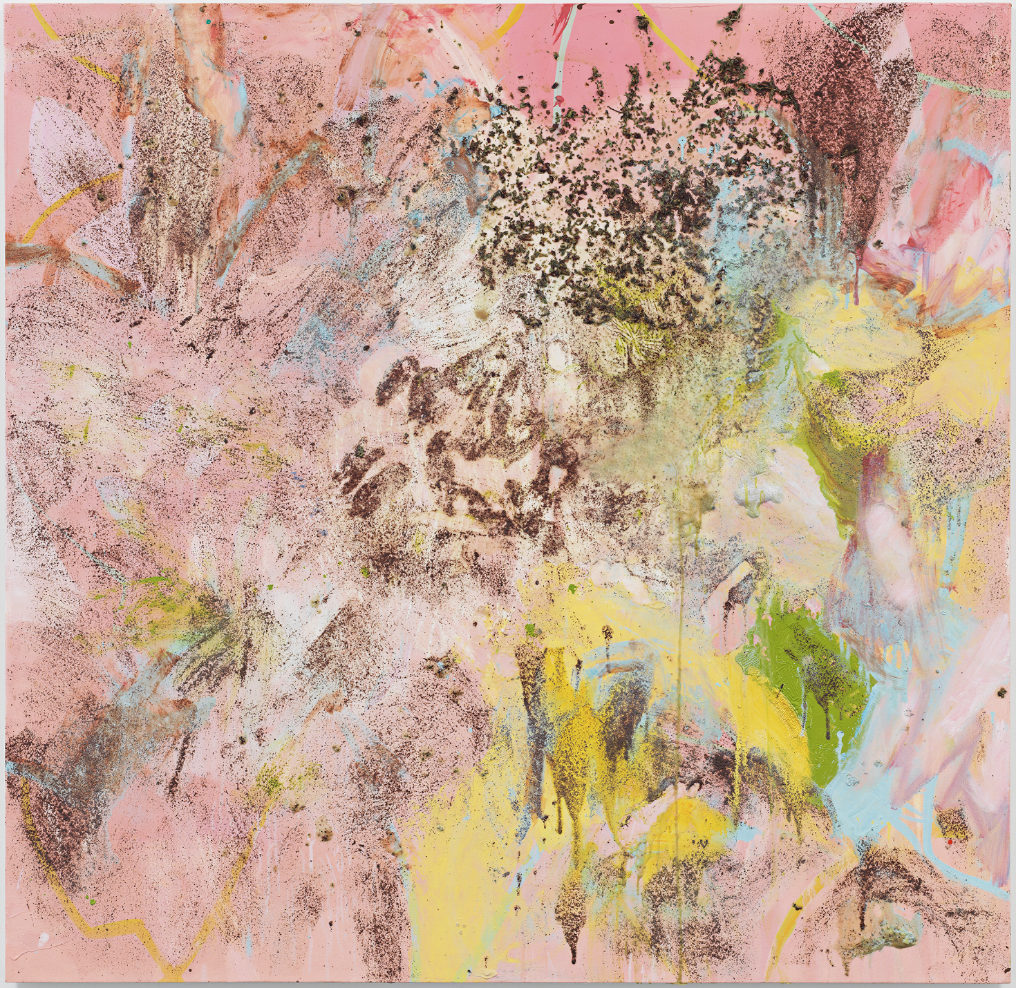 Tala Worrell Sharkbite, 2023 oil, sumac, household gloss paint, latex, and tea leaves on canvas 167 X 173 cm