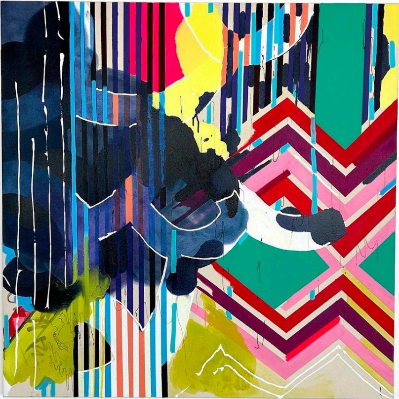 Tala Worrell 11\12 - 09\01\2024, 2024 Oil, Flashe, Acrylic, and Henna on Canvas 122 X 122 cm