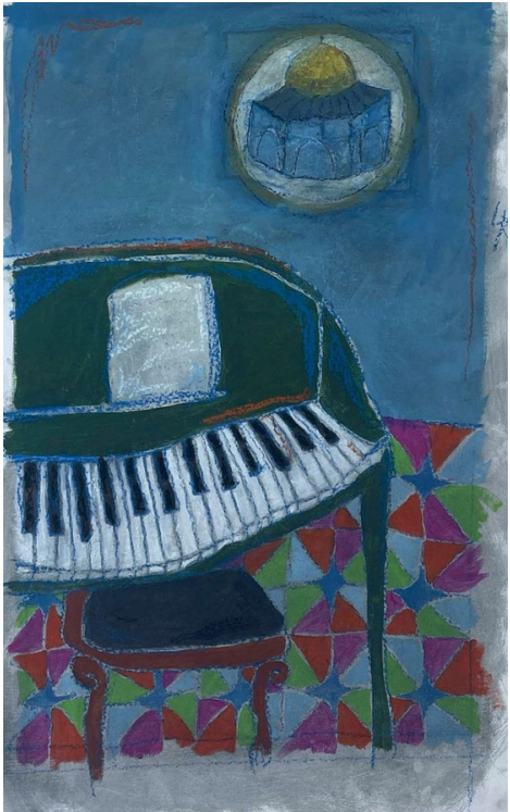Asma Ghanem Sounds of Jerusalem, 2024 Acrylic and pastel on canvas 101 x 63 cm AVAILABLE