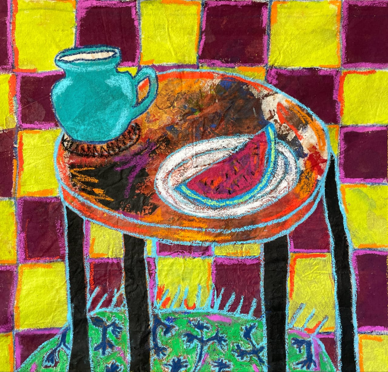 Asma Ghanem Abstract Watermelon, 2024 Acrylic & pastel on canvas 76 x 74 cm AVAILABLE