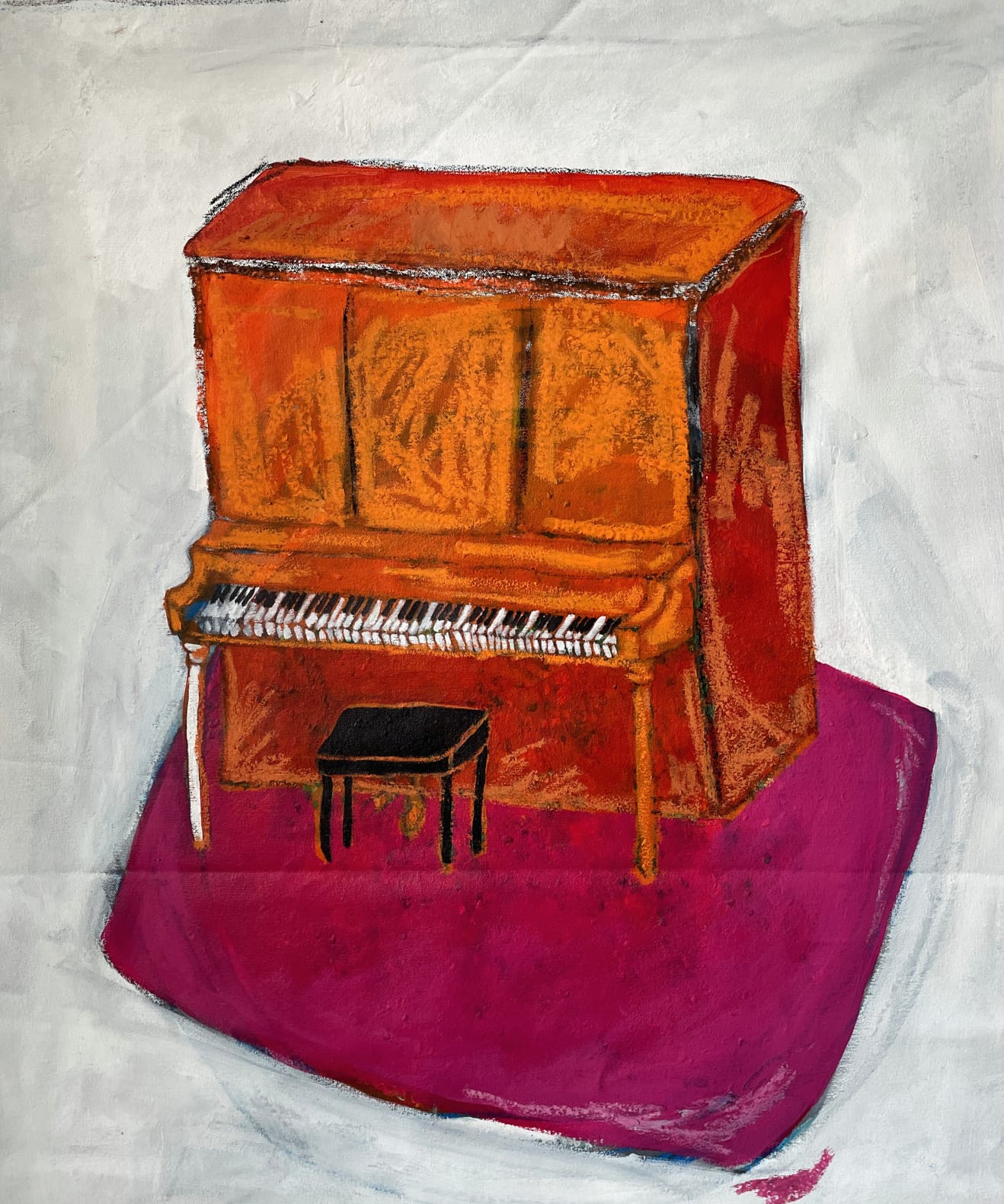 Asma Ghanem Orange Piano, 2024 Acrylic & pastel on canvas 76 x 63 cm AVAILABLE