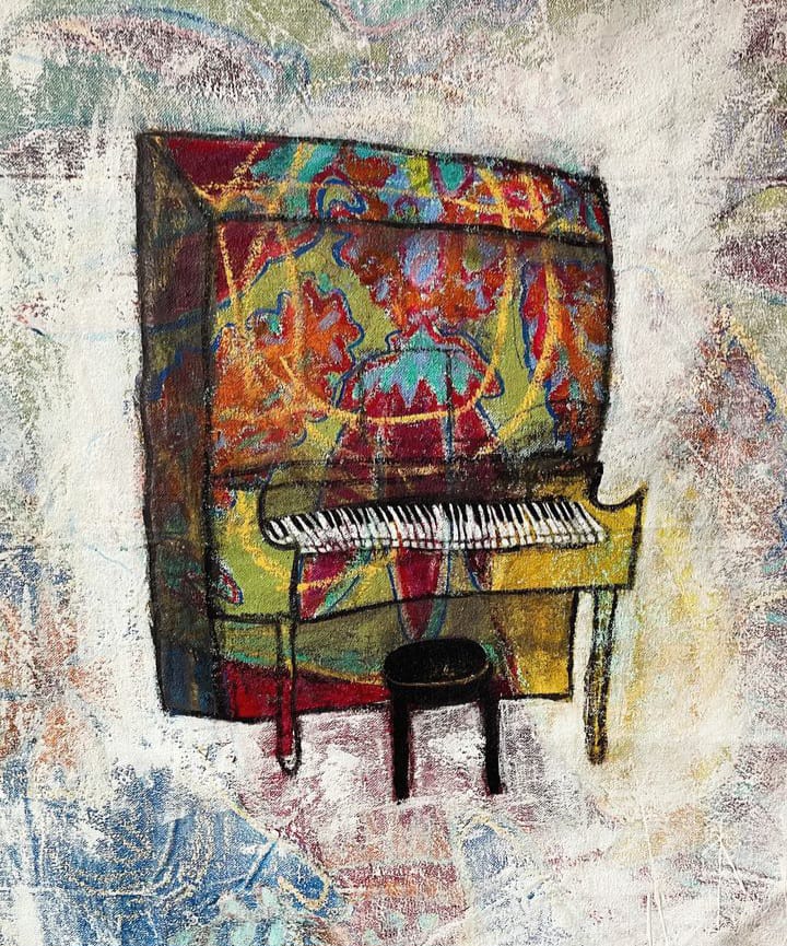 Asma Ghanem Abstract Piano, 2024 Acrylic & pastel on canvas 60 x 53 cm AVAILABLE