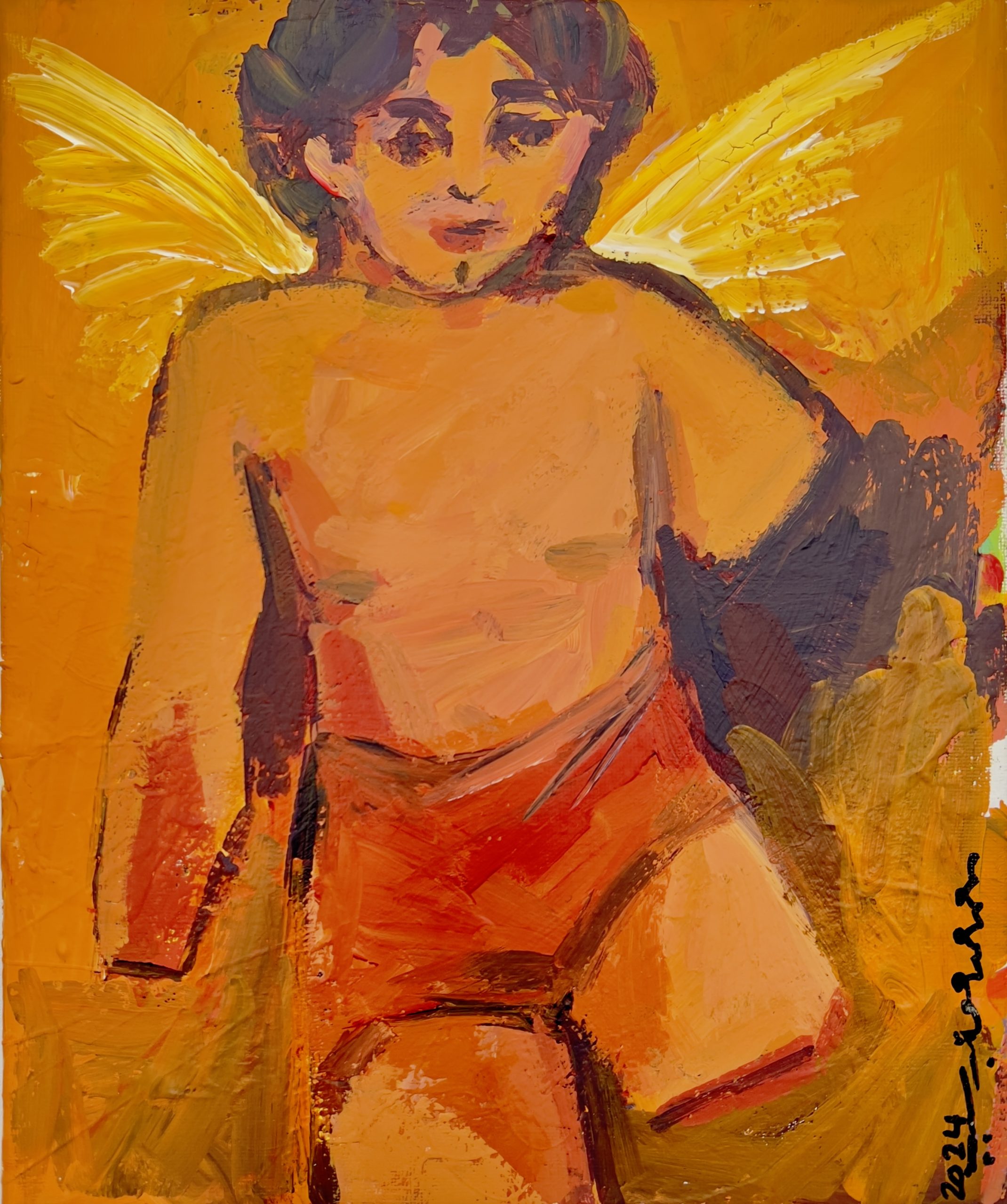 Mohammed Al Hawajri Tortured Angel, 2024 Acrylic on canvas 35X25 cm