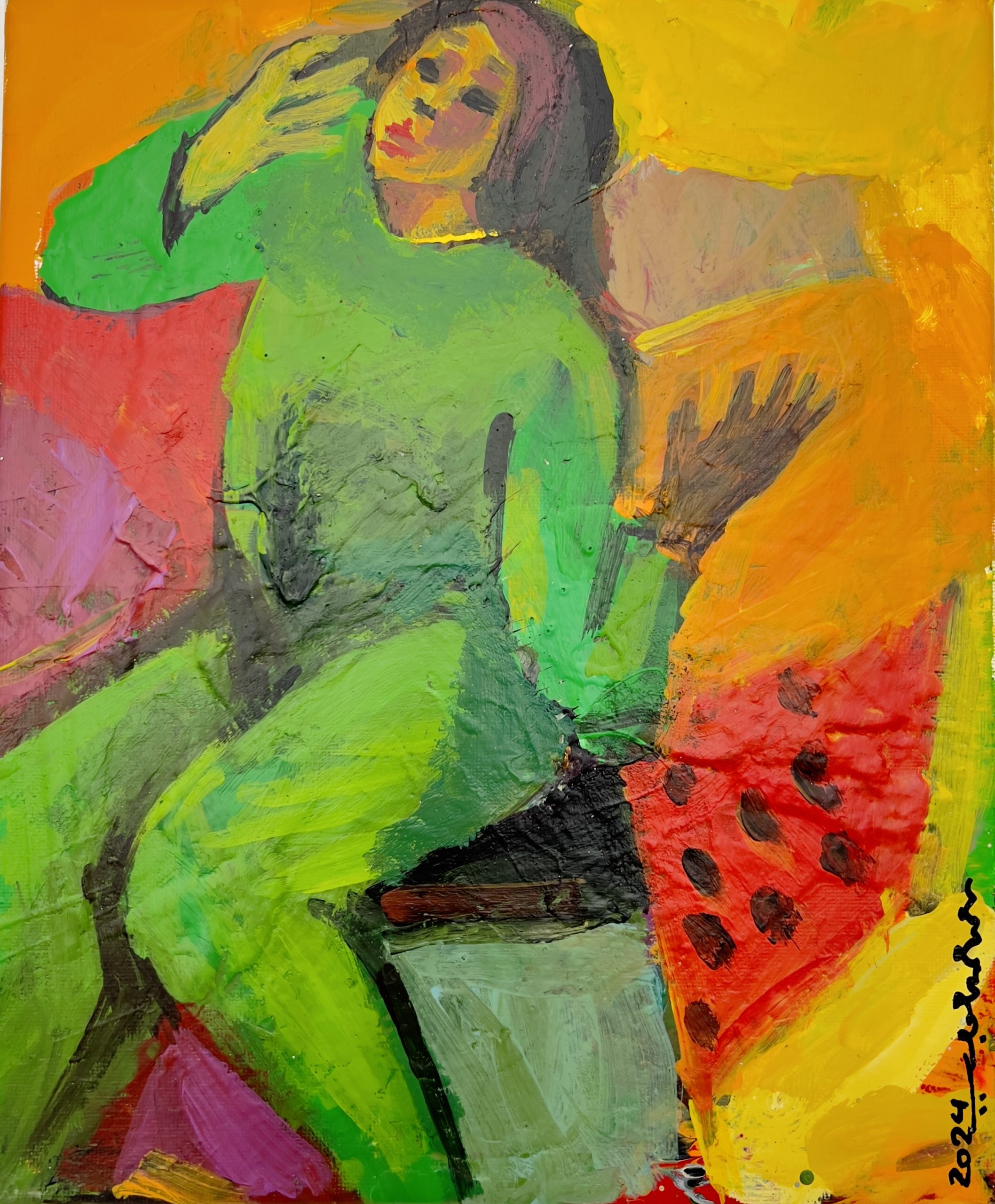 Mohammed Al Hawajri Women's Call, 2024 Acrylic on canvas 35X25 cm