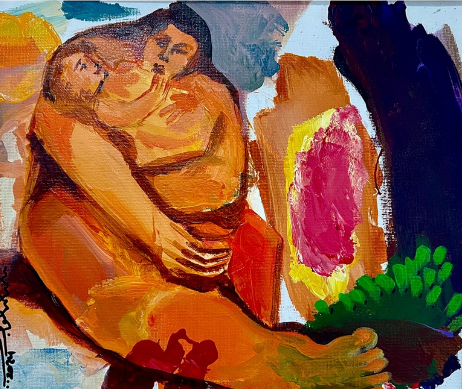 Mohammed Al Hawajri waiting, 2024 Acrylic on canvas 25X35 cm