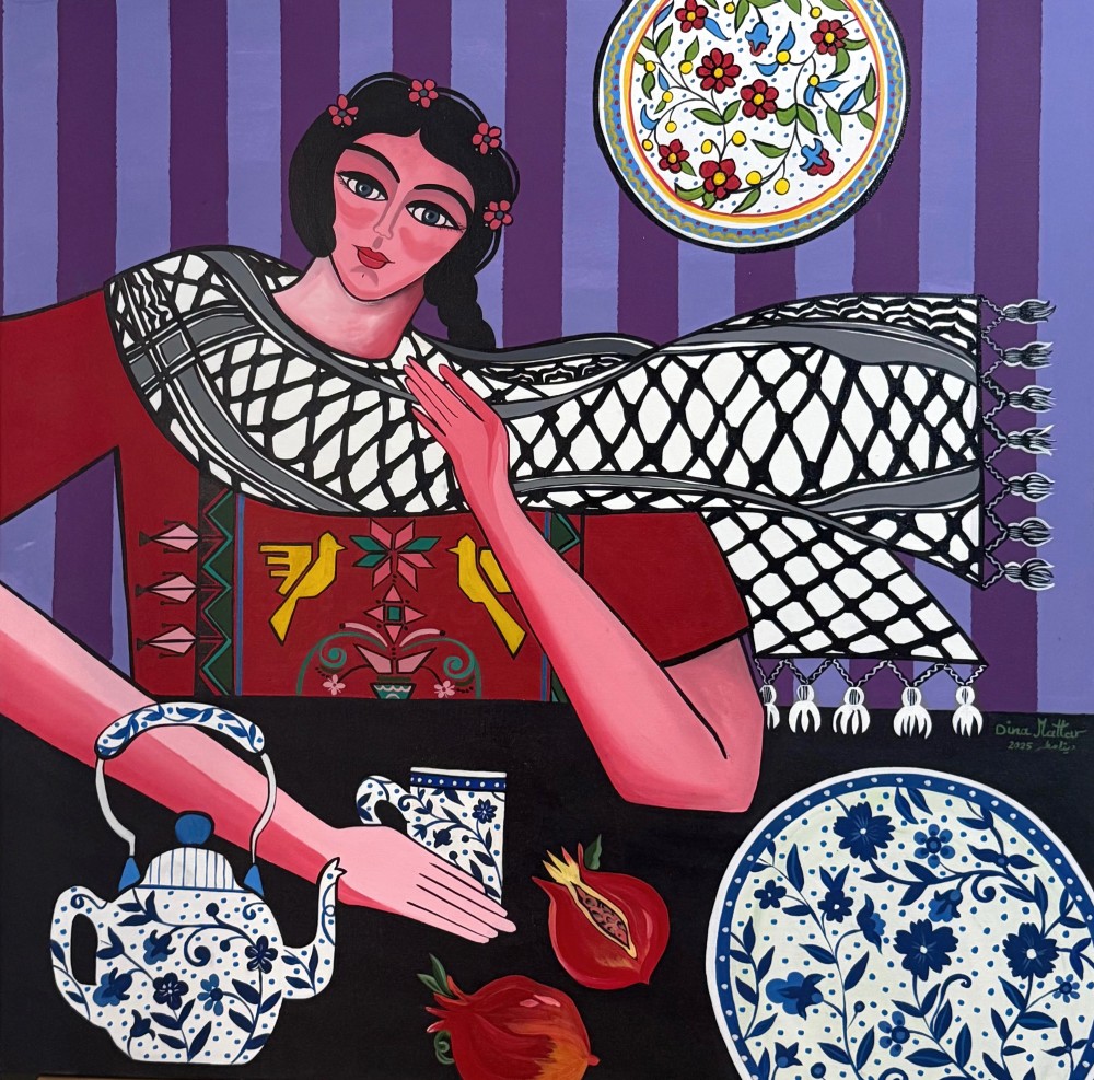 Dina Mattar Hebron Pottery Acrylic on canvas 100x100 cm Available
