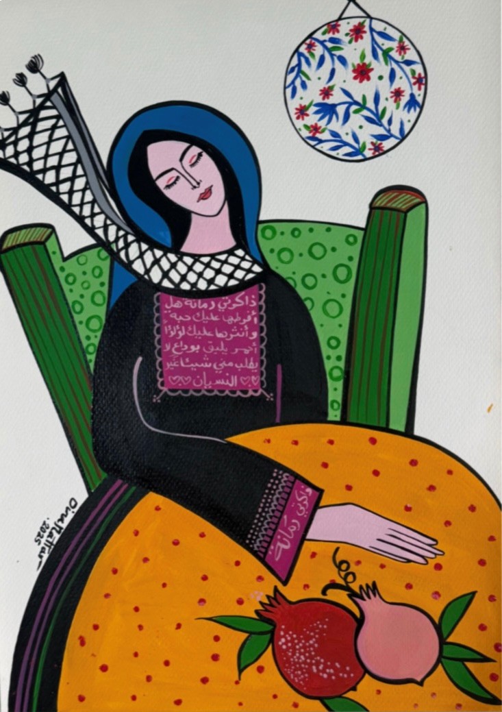 Dina Mattar Memory Pomegranate , 2025 Acrylic on paper 44x32 cm Available