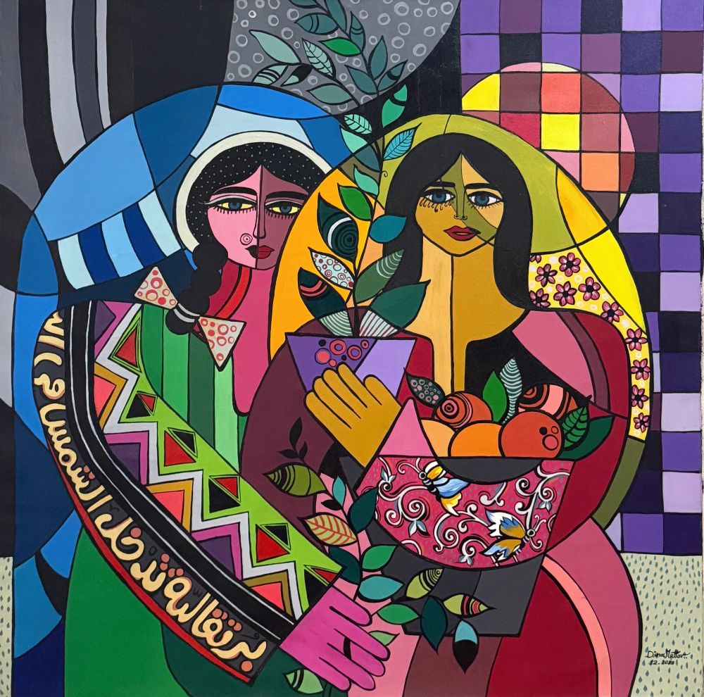 Dina Mattar The Sisters , 2020 Acrylic on canvas 100x100 cm Available