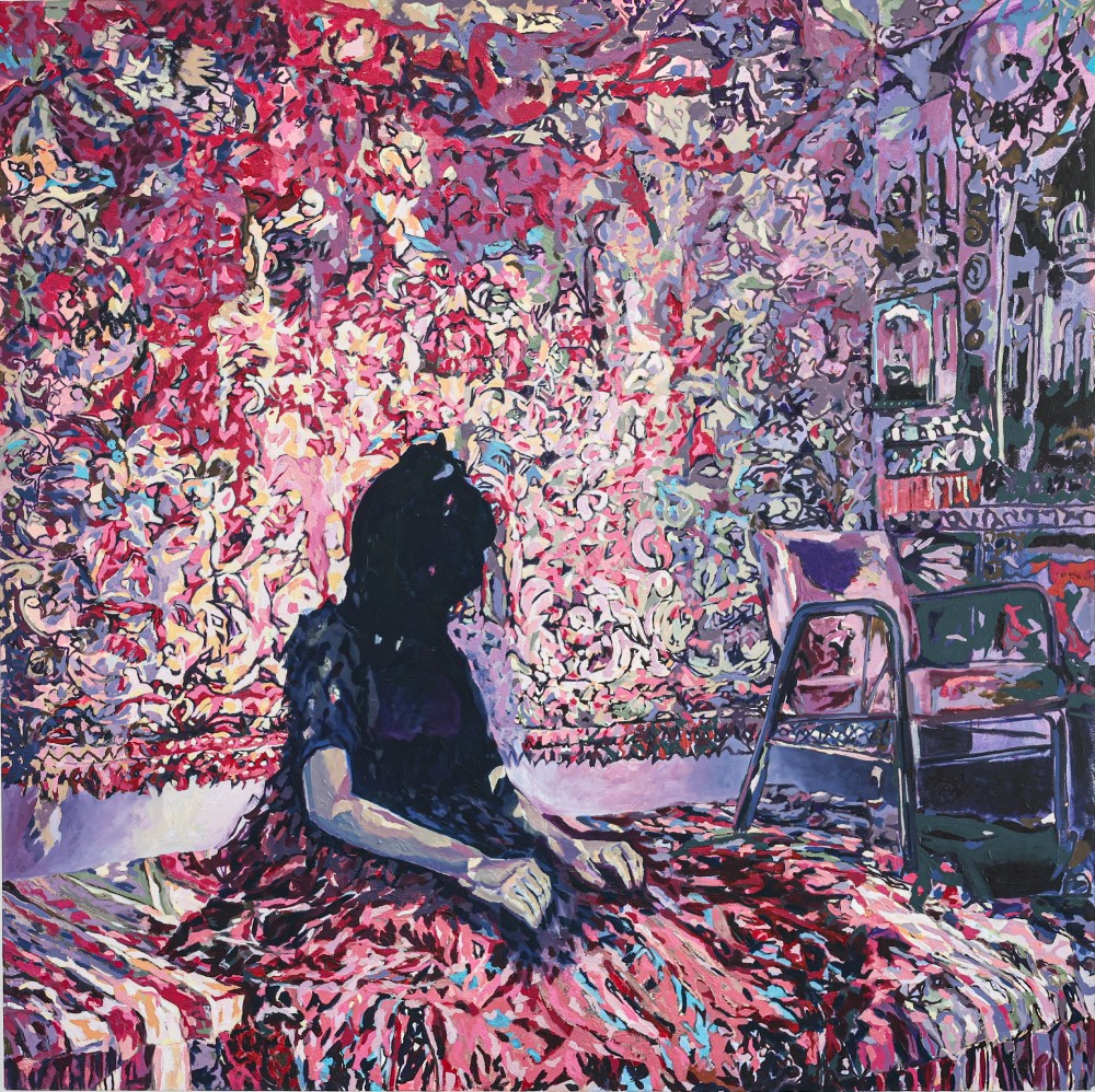 Inass Yassin Red Bride , 2019 Oil on Wood Panel 122x122 cm