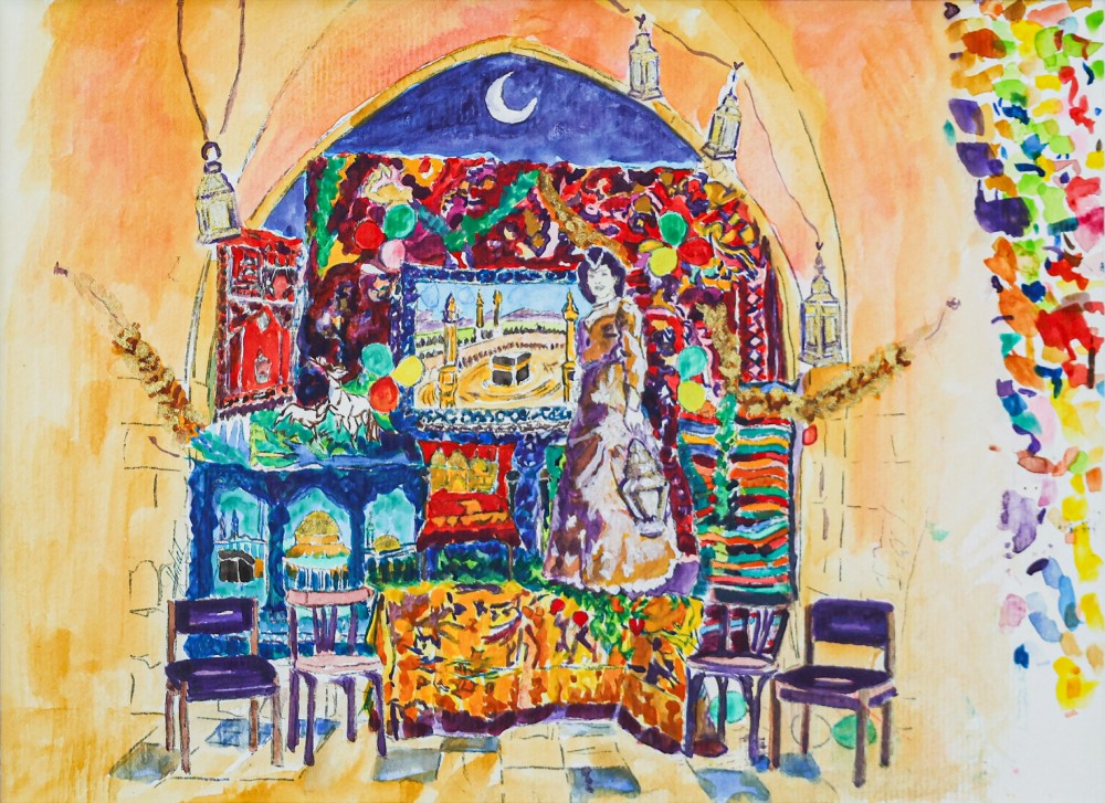 Inass Yassin Welcome Ramadan Dreams , 2020 Watercolor ink on cardboard paper 21x21 cm