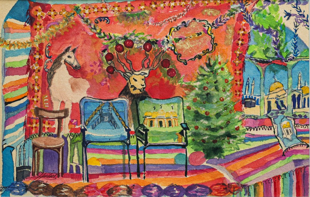 Inass Yassin Welcome December , 2021 Watercolor ink on cardboard paper 18x28 cm