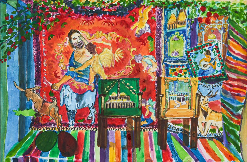 Inass Yassin Did we catch up with you, Ismail? Eid al‑Adha Mubarak, 2020 Watercolor on cardboard paper 18 x 28 cm