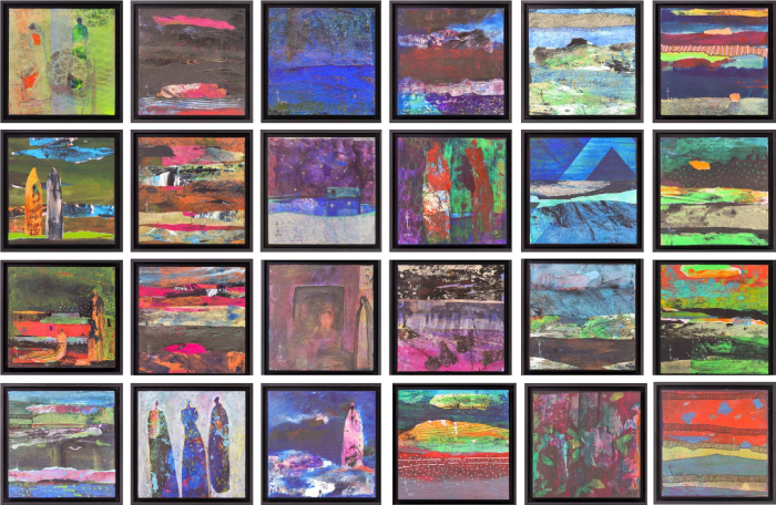 Najat makki Various Rhythms , 2025 - 26 Mixed media on canvas 26x26 cm | each