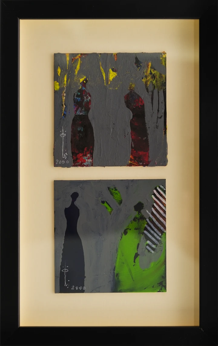Najat makki A Dialogue , 2000 Mixed media on cardboard