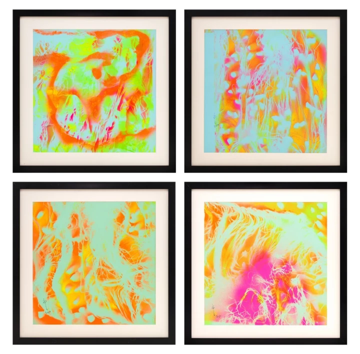 Najat makki A Memory That Never Fades , 2021 - 23 Neon colors on paper 58x58 cm | each