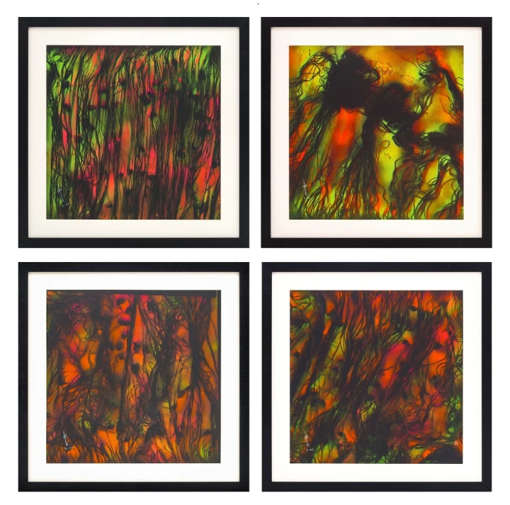 Najat makki Dance Rhythms , 2021 Neon colors on paper 58x58 cm | each