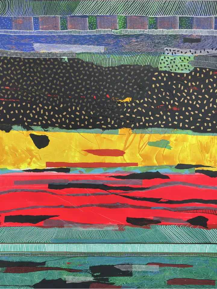 Emirates of Love, 2025, Mixed media on canvas. 150x120 cm.