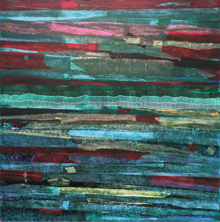 Nagham, 2025, mixed media on canvas. 100x100 cm