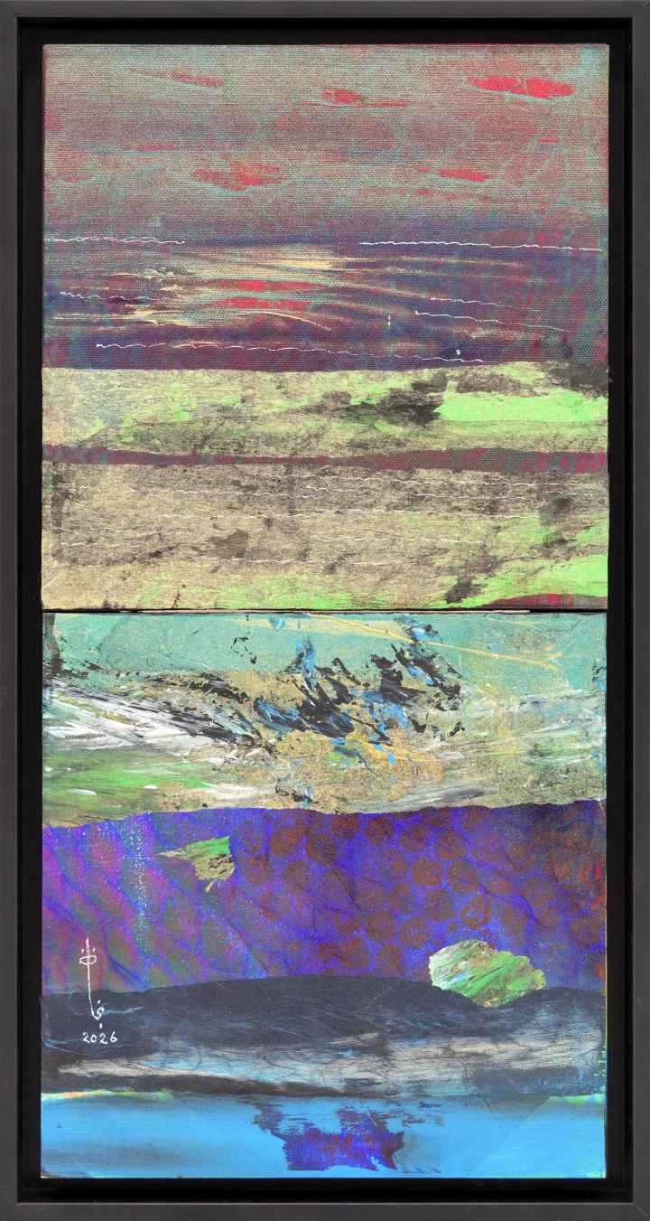 Najat makki Nature's Dialogue , 2026 Mixed media on canvas 27x50 cm