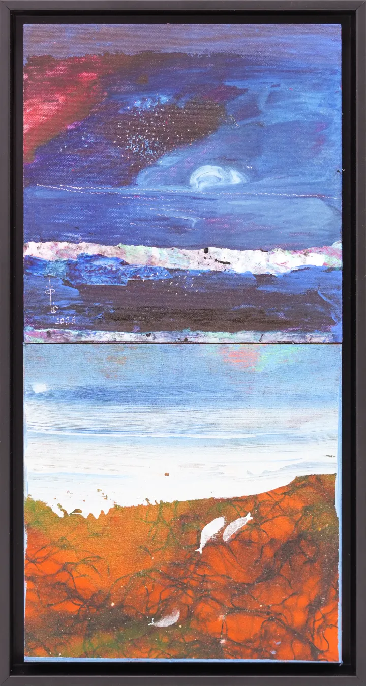 Najat makki Rhythms of Beings , 2026 Mixed media on canvas 27x50 cm